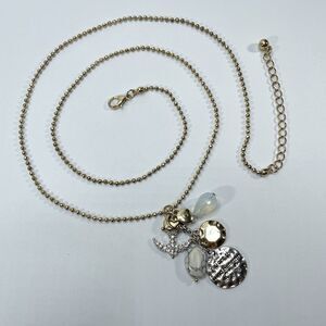 God Tone Beaded Ball Chain Charm Tassel Necklace Boho Statement Cute Fashion